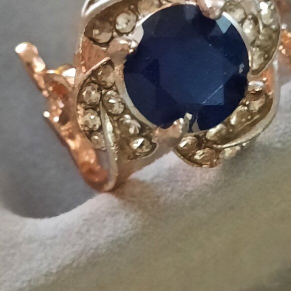 Brand New 18K Gold Filled Navy Blue Sapphire Ring - Picture 1 of 2